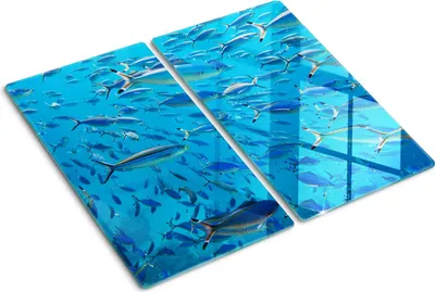 Produktbild von Tulup Glas-Herdabdeckplatte - 2x30x52cm - Glaskeramikkochfeld-Abdeckung Spritzschutz Zweiteilig Korallenfisch