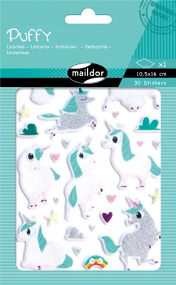 Produktbild von Maildor 10x Puffy, 1 Stickerbogen 10,5x16cm, Einhörner - Mehrfarbig AE152C