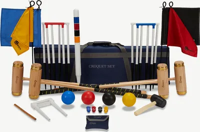 Produktbild von Ubergames - Executive Croquet-Set - Englisches Gartenspiel - 4 Personen - Eschenhartholz - Plastikbälle - Mit Toolkit Tasche