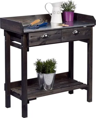 Produktbild von Schwarze Holzplantentafel mit 2 Schubladen 79x39x90cm