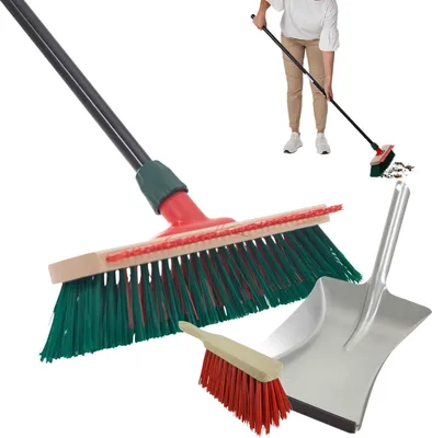 Immagine prodotto di Scopa da giardino Novaliv con manico e raschietto 40 cm Setole Elaston incl. set di scopa nero composto da paletta e spazzola a mano Scopa da giardino Scopa da cortile Scopa da stalla Scopa da esterno