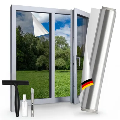 Produktbild von Fensterfolie Hitzeschutz Sonnenschutz UV Schutz Sichtschutz Spiegelfolie Thermofolie Selbstklebend Silber 60x200cm Außen & Innen