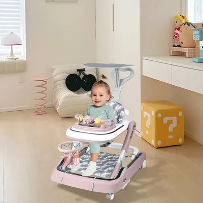 Produktbild von 4in1 Lauflernhilfe mit Basketballkorb,Babywalker Babywippe mit Musik & Licht,Faltbarer Lauflernwagen mit Schiebegriff für Baby ab 6 Monaten Rosa