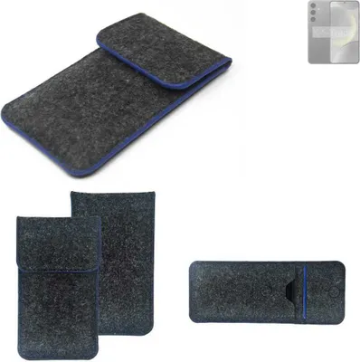 Produktbild von K-S-Trade Handy-Hülle Schutz-Hülle kompatibel mit Samsung Galaxy S24 Exynos Filztasche Pouch Tasche Case Sleeve Filzhülle dunkelgrau, blauer Rand
