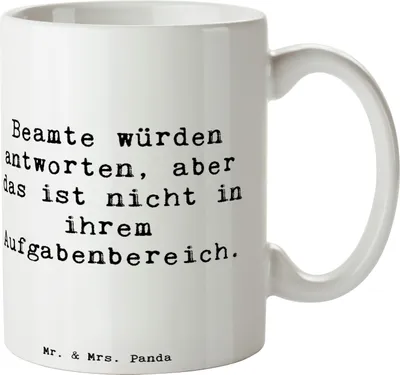 Produktbild von Mr. & Mrs. Panda Teetasse Spruch Beamtin Humor - Weiß - Geschenk, Kaffeebecher, Tasse, Trinkbecher, handgefertigte Geschenke, Beamte, für Berufstätige, Becher, Beruf