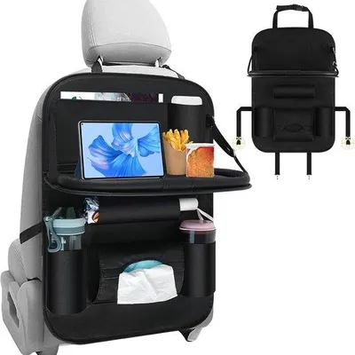 Productafbeelding van Auto-organizer voor achterbank, met rugleuningbescherming - met inklapbare tafel - 8 compartimenten - waterdicht, zwart