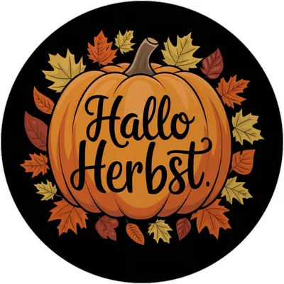 Produktbild von Hallo Herbst Magnet rund mit Kürbis und Herbstlaub