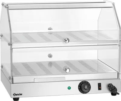 Produktbild von Warmhaltevitrine BW20 für Gastronomie mit zwei Ebenen und beidseitigen Klapptüren