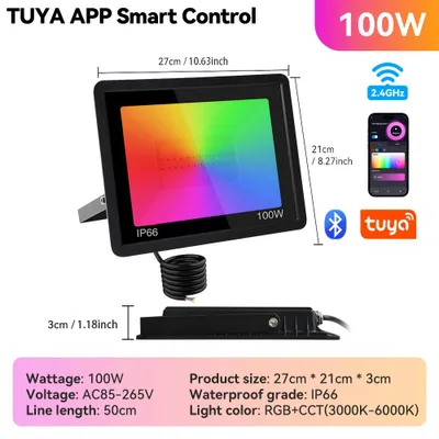 Obrázok produktu pre LED reflektor RGB – vonkajšie osvetlenie – 100 W – IP66 – 85–265 V – hliník – bez zástrčky