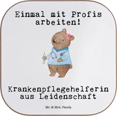 Produktbild von Mr. & Mrs. Panda Untersetzer für Gläser Krankenpflegehelferin Leidenschaft - Weiß - Geschenk, Spruch, Pflegehelferin, Glas, Ausbildung, Coaster, Tassen, gläseruntersetzer