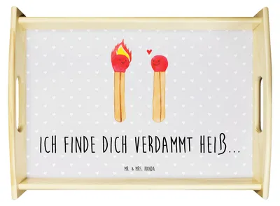 Produktbild von Mr. & Mrs. Panda Tablett Streichhölzer - Grau Pastell - Geschenk, Liebesbeweis, Serviertablett, Holztablett, Frühstückstablett, holz, Liebesgeschenk, Freundin, Deko