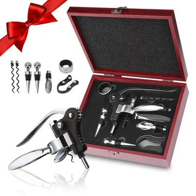 Immagine prodotto di Solidchoice - Set da sommelier da 8 pezzi con cavatappi e accessori, confezionato in una scatola di legno
