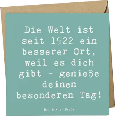 Produktbild von Mr. & Mrs. Panda Klappkarte Spruch 1922 Geburtstag - Meeresbrise - Geschenk, genieße deinen besonderen Tag, Liebevolle Geschenke, 100., Geburtstagsgeschenk, faltkarte