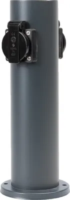 Produktbild von Grafner Edelstahl Design Gartensteckdose mit 2 Steckdosen, 3600 Watt, IP44, rund, anthrazit, KEIN ROST – Pulver-Beschichtung, Energiesäule Metall Mehrfach Außen Steckdose Säule 2-Fach schwarz lackiert