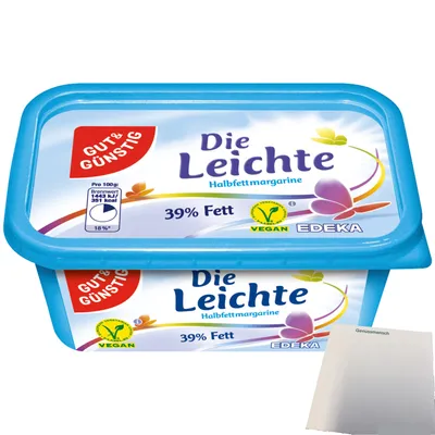 Produktbild von Gut & Günstig die Leichte Halbfettmargarine vegan 39% Fett (500g Packung) + usy Block