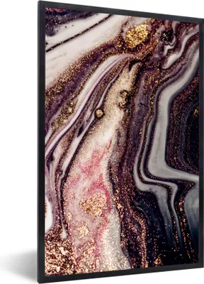 Produktbild von MuchoWow® Gerahmtes Poster Marmor - Rosa - Gold - Glitzer - Marmoroptik 40x60 cm - Poster mit Schwarzem Bilderrahmen Wandposter Rahmen Foto Bilder - Papierdruck - Wandbilder