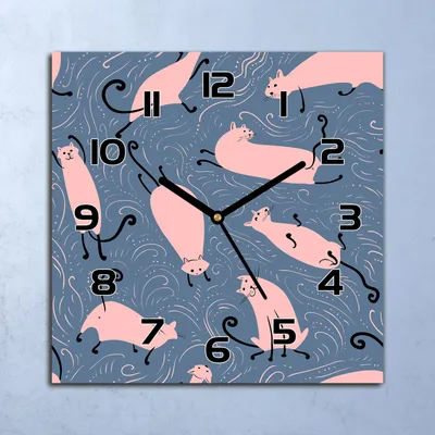 Produktbild von Wanduhr Echt-Glas-Küchenuhr Cartoon-Katzen Quarz Lautlos 30x30 Deko Bilder