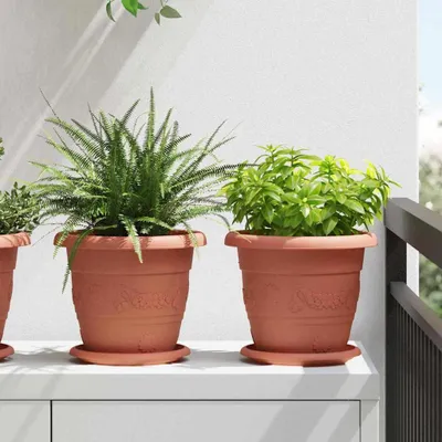 Produktbild von "im Sonderangebot"Runde Blumenplatte 24 pcs Ziegelrot Ø 14x2cm Kunststoff NEU477989 - Beete