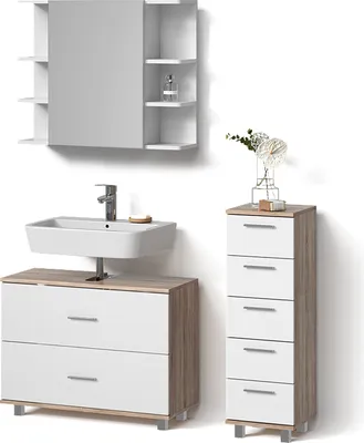 Produktbild von Badmöbel-Set Livinity Eisak Weiß/Sonoma 3 Teile, mit Unterschrank 80 cm, Model 52582