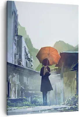 Produktbild von Bild auf Leinwand - Leinwandbild - Einteilig - Frau Straße Haus - 50x70cm - Wand Bild - Wanddeko - Wandbilder - Leinwanddruck - Kunstdruck - Wanddekoration - Leinwand bilder - Wandbild - PA50x70-3918
