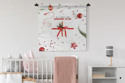 Produktbild von MuchoWow® Wandteppich Wandbehang Winter - Zitat - Rot 90x90 cm Tapisserie Dekoration Wandtuch - Wandaufhänger