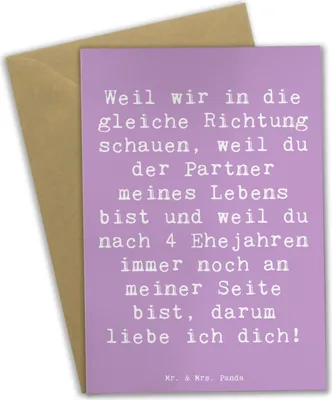 Produktbild von Mr. & Mrs. Panda Grußkarte Spruch 4. Hochzeitstag Seidenhochzeit - Lavendeltraum - Geschenk, romantisch, Ehe, glückwunschkarten, Heirat, einladungskarten, osterkarten