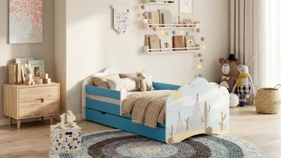 Produktbild von Happy Babies Kinderbett - Mit Matratze & Schublade und Rausfallschutz, 80x160, Mädchen Kinderbetten & Jugendbett Jungen Kids Bed