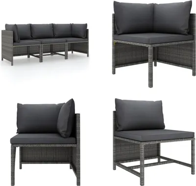 Produktbild von vidaXL 3 Sitzer Gartensofa mit Kissen Grau Poly Rattan - Gartensofa - Gartensofas - Lounge - Loungen