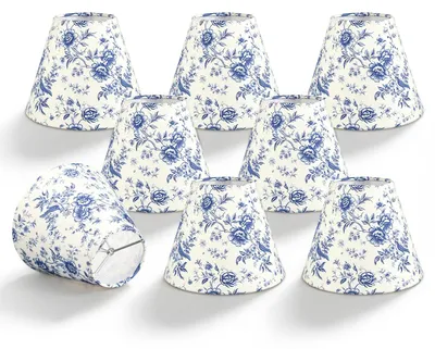8er-Set Clip-Lampenschirme, Keramik/Stoff, Empire, E14, Blau-Weiß