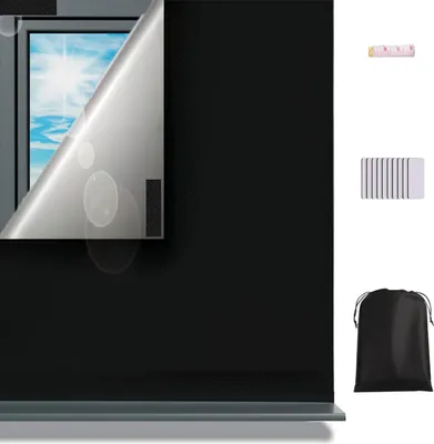 Produktbild von Fenster Verdunkelung Verdunklungsfolie für Fenster 100% lichtundurchlässig 1.3m x 2m schwarz,Sonnenschutz Dachfenster Reise Verdunklungsrollo Mikro Saugnapf,Verdunkelungsfolie Verdunklungsstoff