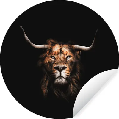 Produktbild von MuchoWow® Runde Wandtattoo - Wandsticker Tapete Aufkleber Löwe - Tiere - Schottischer Highlander Ø 50 cm Selbstklebend und Repositionierbar - Wandaufkleber - Kreis - Wand Kreis - Wand Bild - Foto Tapete - Selbstklebende - Wohnzimmerdekoration - Wand Dekoration - Kinderzimmer