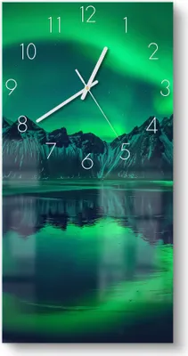 Produktbild von DEQORI Glasuhr 30x60 cm Zahlen 'Vestrahorn im Polarlicht' Wanduhr Glas Uhr Design leise