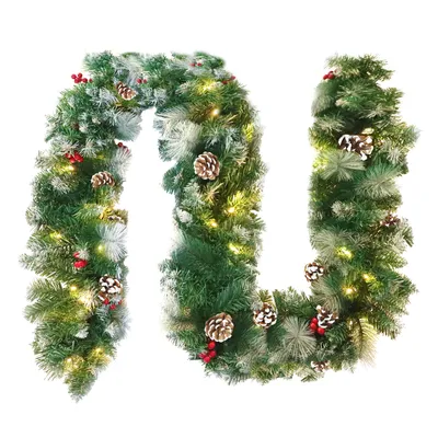 Produktbild von LZQ Weihnachtsgirlande Tannengirlande Weihnachtskranz Türkranz Tannenkranz für Weihnachtsdeko Party Weißer Schnee mit Tannenzapfen 300cm mit Lichterkette