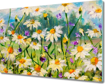 Produktbild von Coloray Schneidebrett Herdabdeckplatte 80x52 cm Kochplattenabdeckung Hackbrett Küchenbrett - Natur Blumen