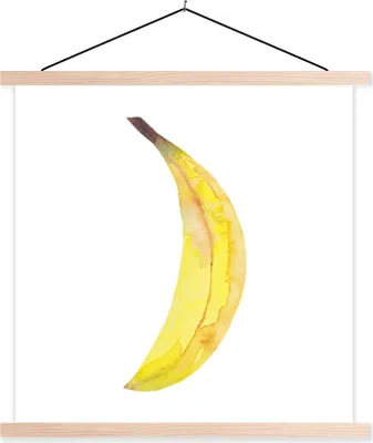 Produktbild von MuchoWow® Textilposter Banane - Aquarell - Weiß 40x40 cm mit holzfarbenen Rahmen - Posterleiste