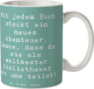 Produktbild von Mr. & Mrs. Panda Tasse Spruch Bibliothekar Abenteuer - Meeresbrise - Geschenk, Trinkbecher, mit Motiv, Danke, Becher, Bedanken, Geschenke, Aufmerksamkeit, Wissen, Freude