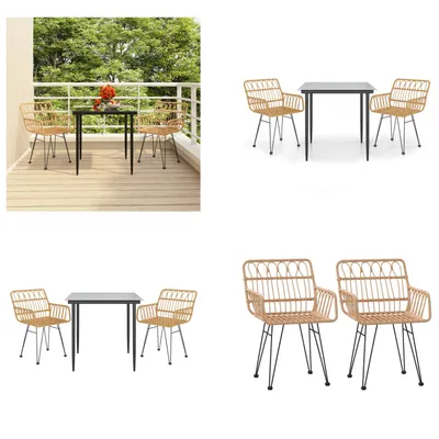 Produktbild von vidaXL 3 tlg. Garten Essgruppe Poly Rattan - Garten Essgruppe - Garten Essgruppe - Essgruppe Terrasse - Outdoor Essgruppe