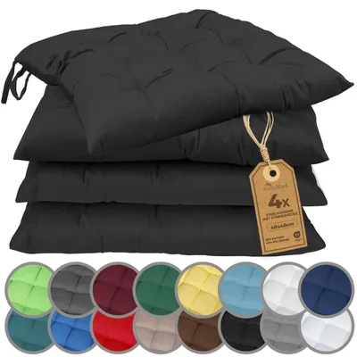Image de Coussin de chaise - 40 x 40 cm - Lot de 4 - Noir - Avec attaches