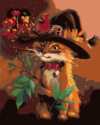 Image de Zuty - Peinture par numéros - CHAT AU CHAPEAU ET BOUGRAINS, 40 x 50 cm, sans cadre et sans tension de la toile