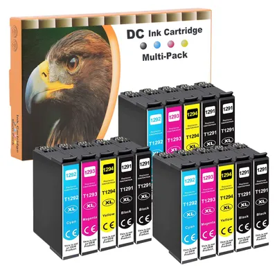 Produktbild von D&C T1295 Druckerpatronen kompatibel für Epson 129XL T1291 T1292 T1293 T1294 für Workforce WF-3520 WF-3540 WF-7525 WF-7515 Stylus SX-235W SX-425W SX-440W SX-445W SX-535W Office BX-630 (15-Pack)