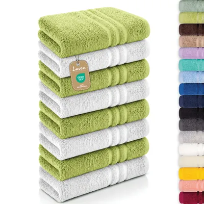 Produktbild von Lavea® 8er Set Handtücher 50x100 cm - Elena, 100% Baumwolle, Saugstark & Weich, Waschbar, Trocknergeeignet, Frottierhandtuch - Lindgrün & Weiß