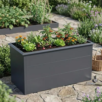 Produktbild von Hochbeet Design Gemüsebeet Pflanzbeet 150x75x77 cm mit Schneckenkante Anthrazit