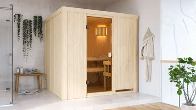 Produktbild von Karibu Sauna Innensauna Tromsö Fronteinstieg ohne Zubehör 196x178x198 cm ohne Dachkranz