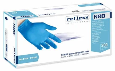 Produktbild von Reflexx N80B Nitrilhandschuhe ohne Puder, 100 % latexfrei, 3,2 gr, Kat.3, 100 Stück, XL