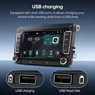 Immagine prodotto di Autoradio con CarPlay wireless - Schermo touchscreen da 7 pollici - Doppio DIN - Radio FM