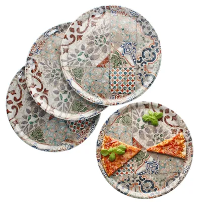 Image de 4x Assiette à pizza Alcazar Ø33cm 4 personnes Assiette XL aspect carrelage Plaque méditerranéenne