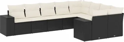 Produktbild von vidaXL 9-tlg. Garten-Sofagarnitur mit Kissen Schwarz Poly Rattan