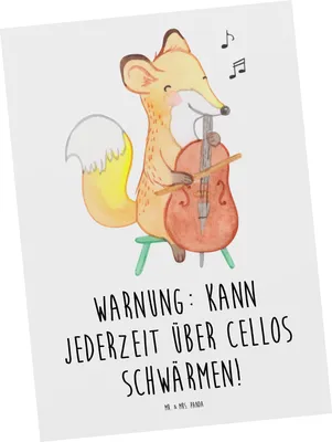 Produktbild von Mr. & Mrs. Panda Postkarte Cello Schwärmerei - Weiß - Geschenk, Musikinstrument, Ansichtskarte, Postkarten, Musiker, Lernen, Grußkarte, Solo, Ansichtskarten, Fotokarte