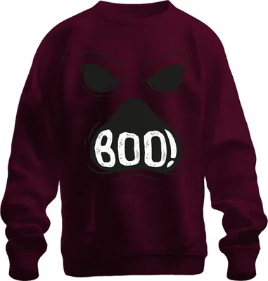 Produktbild von BOO! Halloween Gruselgesicht Geist Gespenst Spuk Retro Vintage Uni Sweatshirt Pullover, Burgundy, 3XL