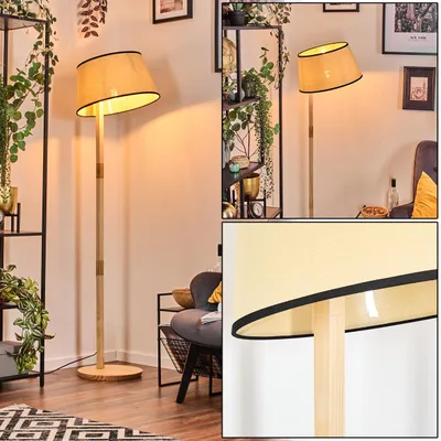 Produktbild von Tamarispa Stehlampe mit Holzfuß und Schirm aus Papiergeflecht